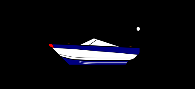 Verlichting motorboot rood en wit met boot in donker